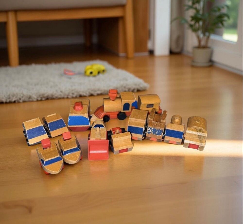 1972 Mattel Wooden Putt Putt Train Engine Cars Boats Construction Vehicles